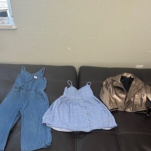 Stylish Denim Jumpsuit, Dress, and Jacket Set